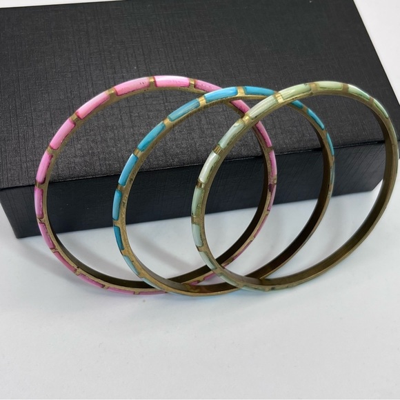 INDIA MOP Shell Inlay Brass Bangle Stacking Boho Bracelet Lot Bollywood - Picture 8 of 10